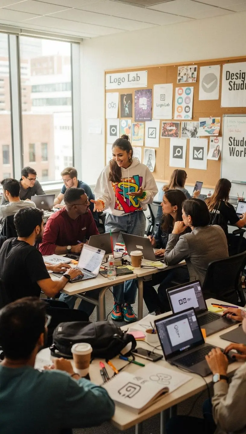 An elegant brand style guide showcasing logo variations and color palettes.