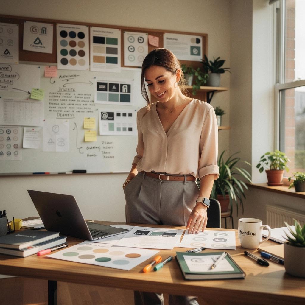 A digital workspace featuring designers collaborating on logo sketches and concepts.