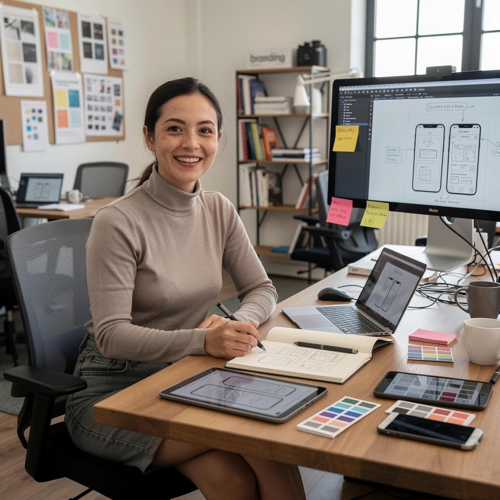 A stylish brand identity featuring a logo on merchandise like t-shirts and bags.